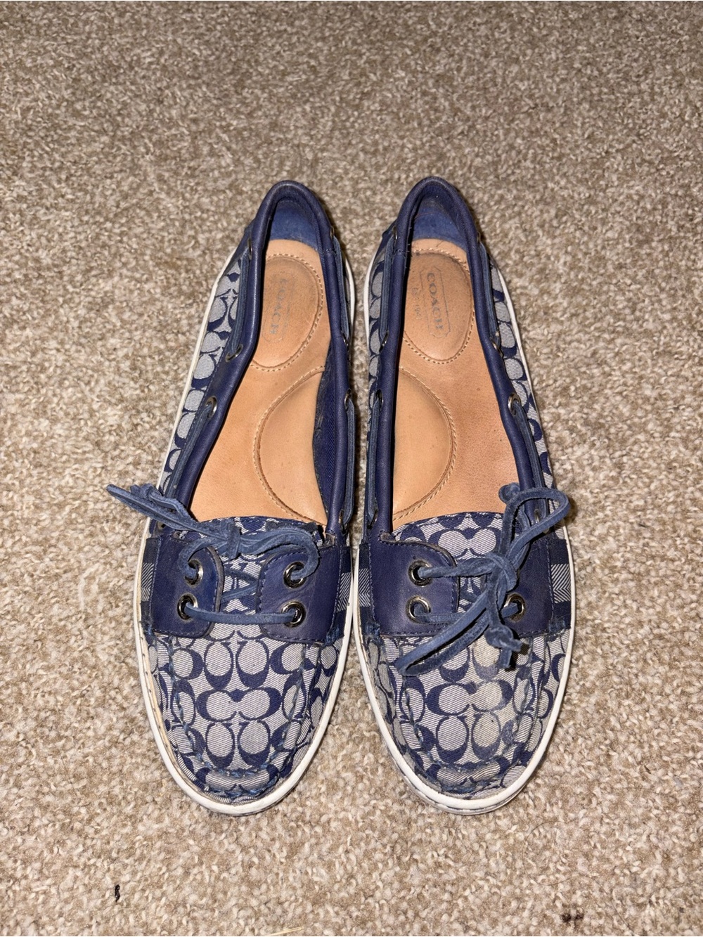 Coach Navy Signature Canvas Boat Loafers for Women